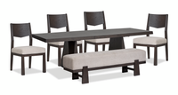 Ensemble de salle à manger Arden 6 pièces avec table, rallonge de 84 po à 108 po (L), base à tréteaux, banc et 4 chaises - brun espresso