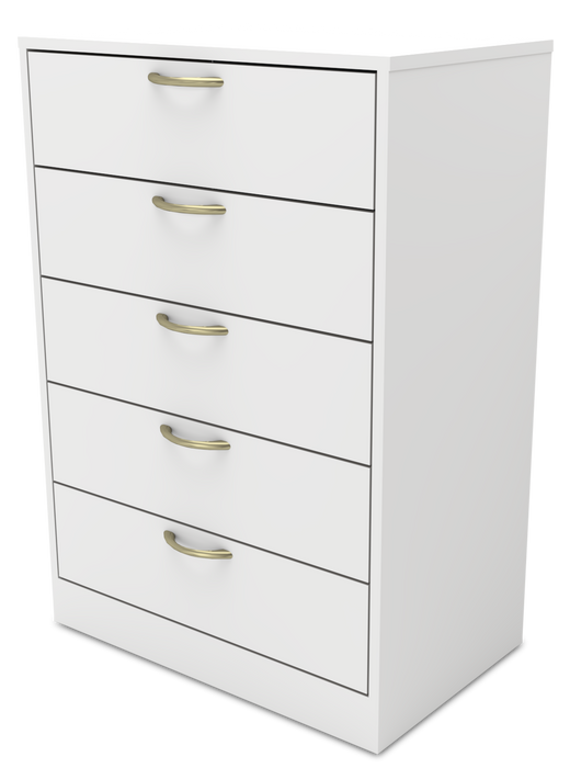 Commode verticale Arlo de 23,6 po (L) x 36,2 po (H) à 5 tiroirs pour la chambre à coucher, fabriquée au Canada - blanche