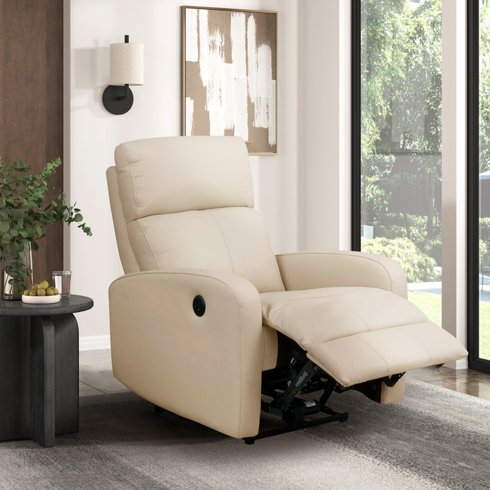 Fauteuil à inclinaison électrique Asher de 31.5 po en cuir véritable - beige