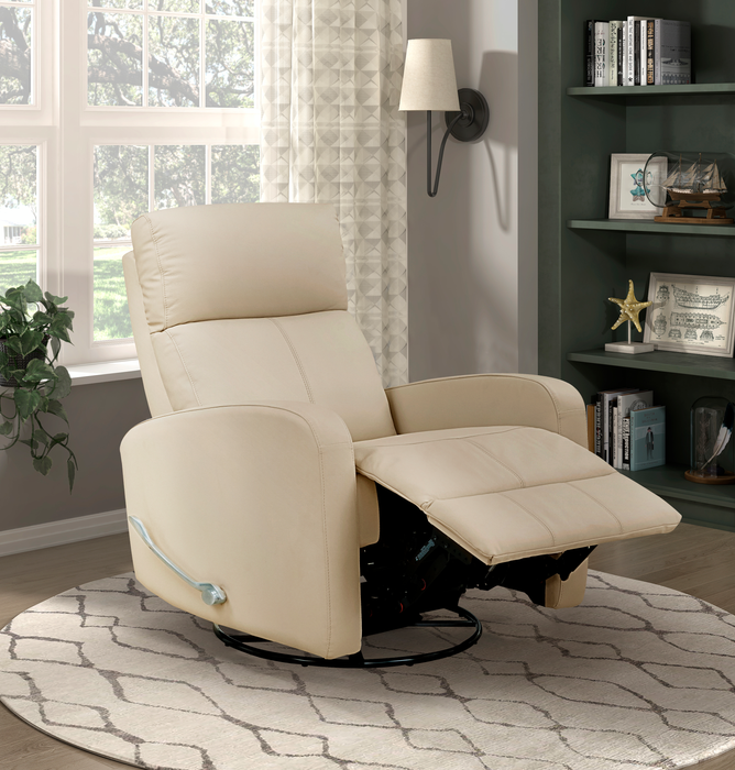Fauteuil pivotant, coulissant et inclinable Asher de 31.5 po en cuir véritable - beige