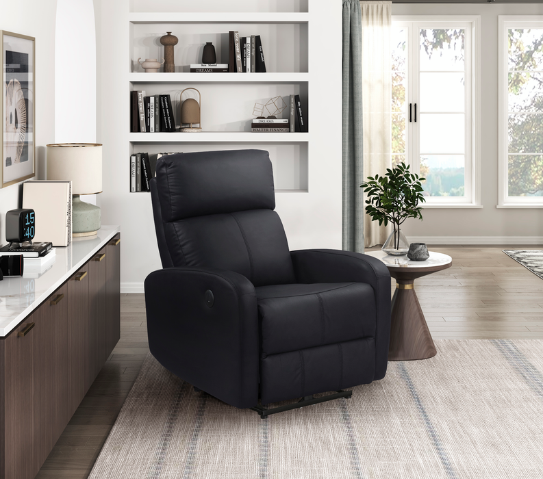 Fauteuil à inclinaison électrique Asher de 31.5 po en cuir véritable - noir