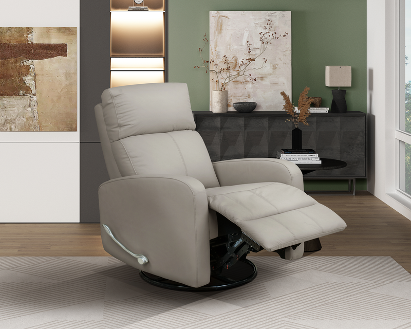 Fauteuil pivotant, coulissant et inclinable Asher de 31,5 po en cuir véritable - gris clair