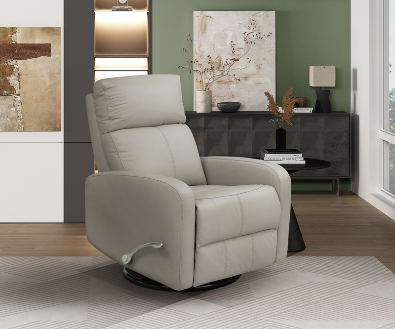 Fauteuil à inclinaison électrique Asher de 31.5 po en cuir véritable - gris clair