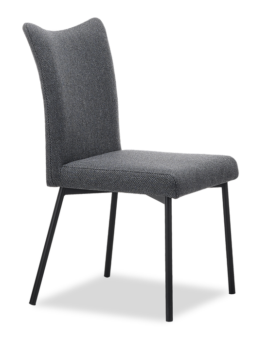 Chaise de salle à manger Atlas en métal avec coussin de siège et de dossier en tissu - grise