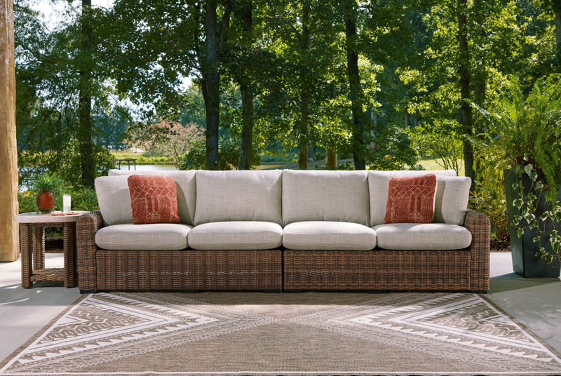 Table de bout Banff pour la terrasse à l’extérieur - osier en résine et aluminium, résistante aux intempéries - brune et beige