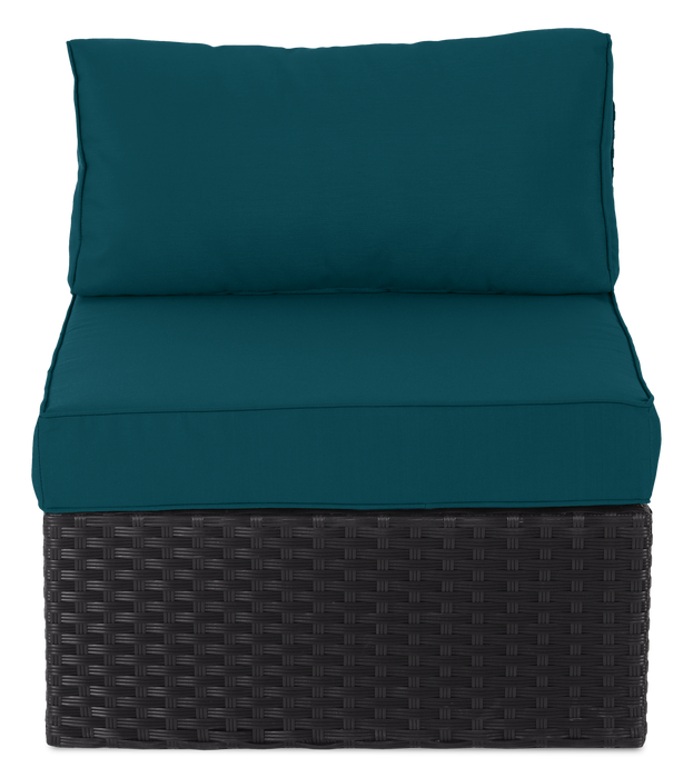 Fauteuil sans accoudoirs Barbados pour la terrasse à l’extérieur - osier en résine tressé à la main, résistant aux rayons UV et aux intempéries - noir et bleu