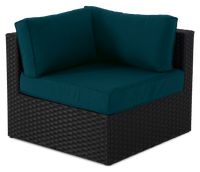 Fauteuil en coin Barbados pour la terrasse à l’extérieur - osier en résine tressé à la main, résistant aux rayons UV et aux intempéries - noir et bleu
