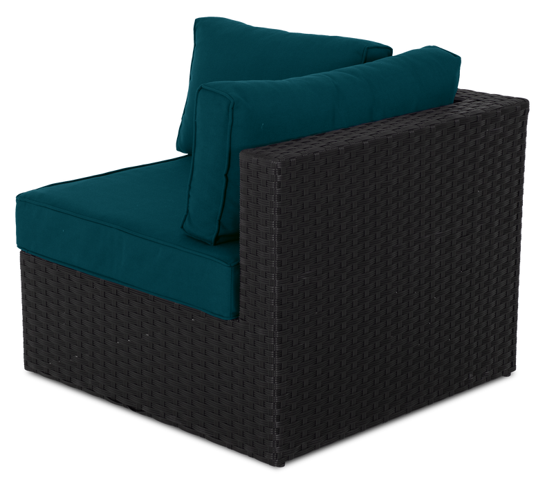 Fauteuil en coin Barbados pour la terrasse à l’extérieur - osier en résine tressé à la main, résistant aux rayons UV et aux intempéries - noir et bleu