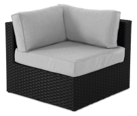 Fauteuil en coin Barbados pour la terrasse à l’extérieur - osier en résine tressé à la main, résistant aux rayons UV et aux intempéries - noir et gris