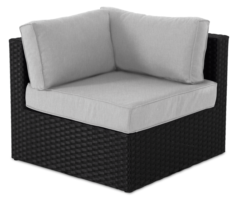 Fauteuil en coin Barbados pour la terrasse à l’extérieur - osier en résine tressé à la main, résistant aux rayons UV et aux intempéries - noir et gris