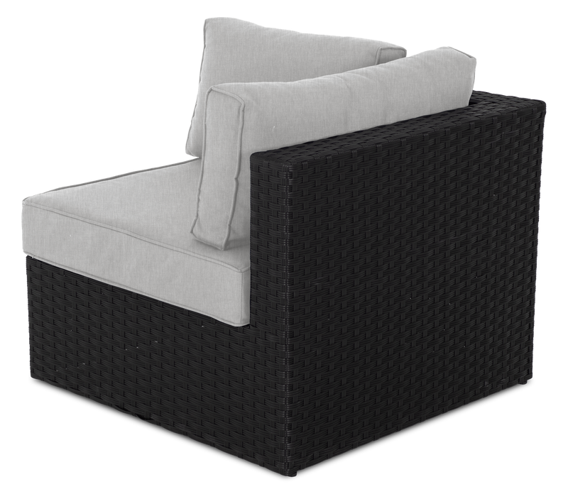 Fauteuil en coin Barbados pour la terrasse à l’extérieur - osier en résine tressé à la main, résistant aux rayons UV et aux intempéries - noir et gris