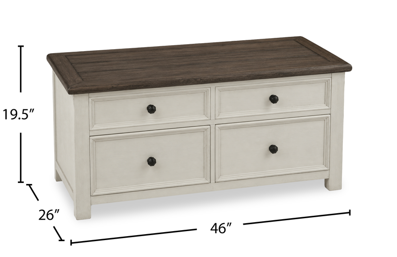 Table à café Baxter de 46 po de style champêtre avec dessus relevable - moka