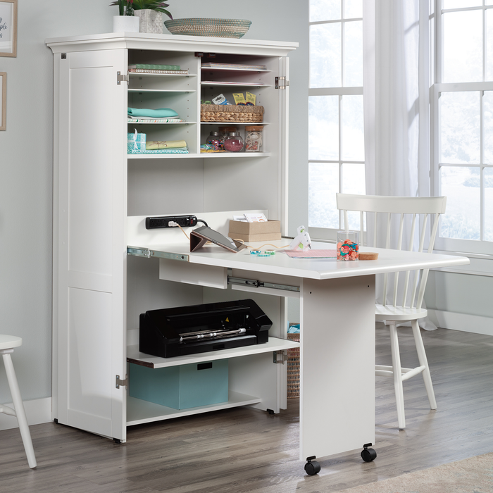 Armoire décorative de rangement Boon de 35,12 po avec surface de travail pliable - blanc glacier