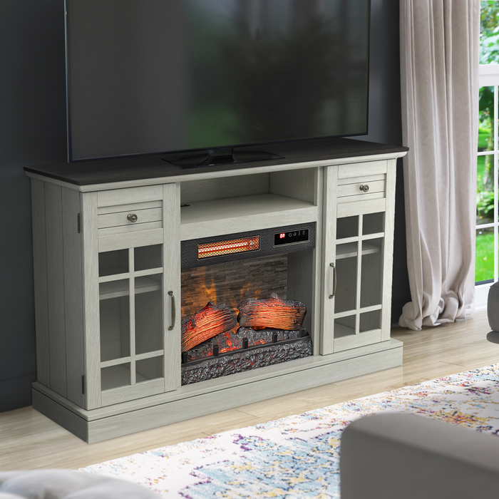 Meuble pour téléviseur contemporain Brighton de 54 po avec foyer électrique pour téléviseurs jusqu’à 58 po - chêne Fairfax