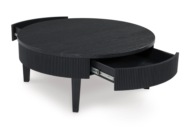 Table à café ronde contemporaine Calum de 42,13 po avec rangement - noire