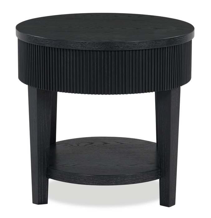 Table de bout ronde contemporaine Calum de 24 po avec rangement - noire
