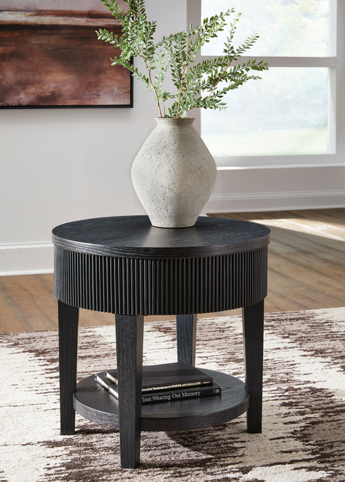 Table de bout ronde contemporaine Calum de 24 po avec rangement - noire