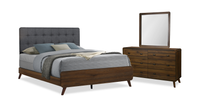  Ensemble de chambre à coucher de style moderne du milieu du 20e siècle Cami 5 pièces avec lit, commode et miroir, brun - grand lit