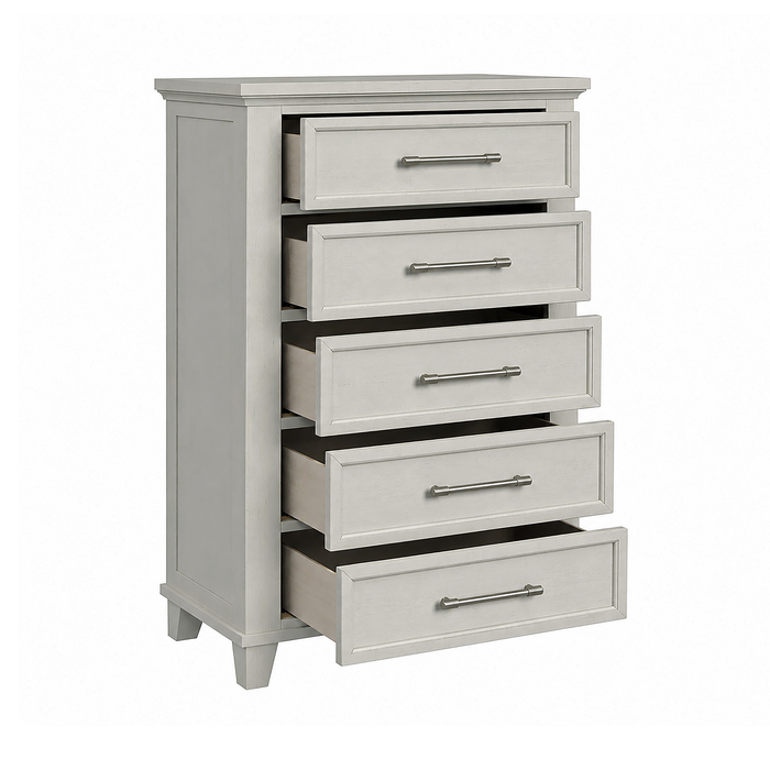Commode verticale de chambre à coucher Celine de 35 po (L) x 51 po (H) à 5 tiroirs - ivoire