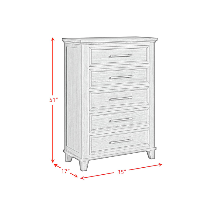 Commode verticale de chambre à coucher Celine de 35 po (L) x 51 po (H) à 5 tiroirs - ivoire