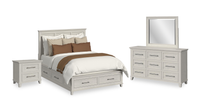  Ensemble de chambre à coucher Celine 6 pièces avec lit de rangement, commode, miroir et table de nuit, ivoire - format grand lit