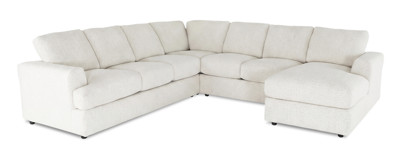 Sofa sectionnel de droite 4 pièces avec fauteuil long personnalisable Curve de Sofa Lab fabriqué au Canada en tissu - Teddy Snow