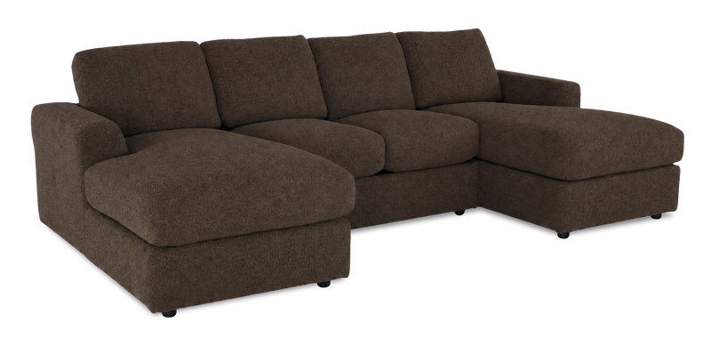 Sofa sectionnel avec deux fauteuils longs personnalisable Curve de Sofa Lab fabriqué au Canada en tissu - Teddy Walnut