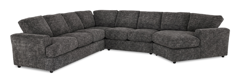 Sofa sectionnel de droite 4 pièces avec fauteuil enveloppant personnalisable Curve de Sofa Lab fabriqué au Canada en tissu - Plush Charcoal 