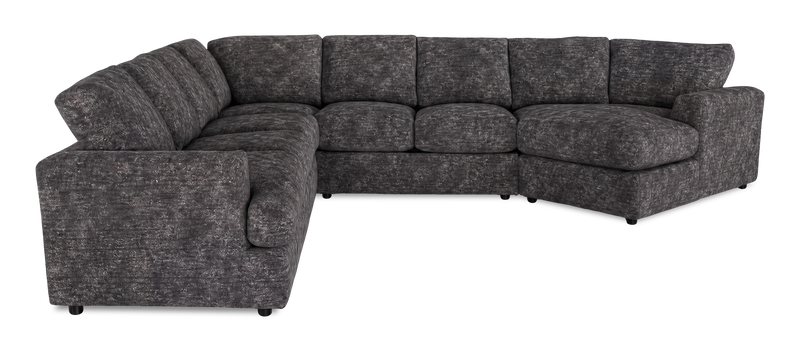 Sofa sectionnel de droite 4 pièces avec fauteuil enveloppant personnalisable Curve de Sofa Lab fabriqué au Canada en tissu - Plush Charcoal 