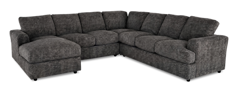 Sofa sectionnel de gauche 4 pièces avec fauteuil long personnalisable Curve de Sofa Lab fabriqué au Canada en tissu - Plush Charcoal 