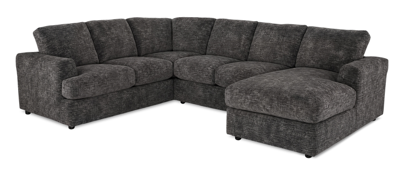 Sofa sectionnel de droite 3 pièces avec fauteuil long personnalisable Curve de Sofa Lab fabriqué au Canada en tissu - Plush Charcoal 