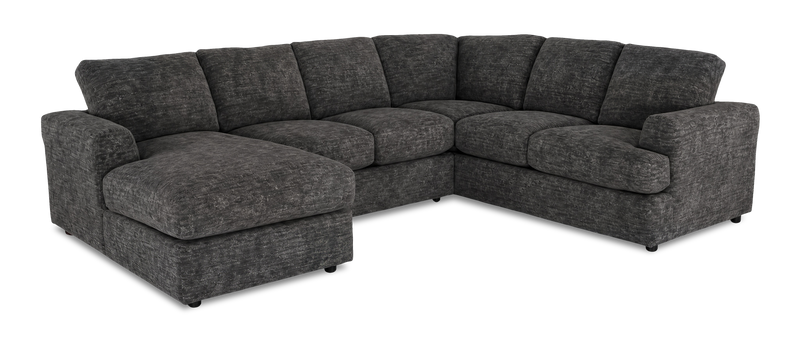 Sofa sectionnel de gauche 3 pièces avec fauteuil long personnalisable Curve de Sofa Lab fabriqué au Canada en tissu - Plush Charcoal 
