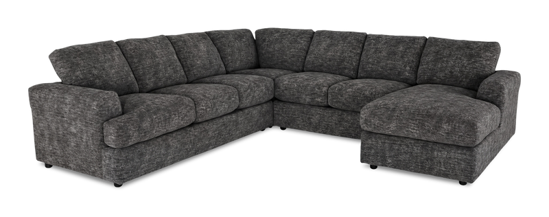 Sofa sectionnel de droite 4 pièces avec fauteuil long personnalisable Curve de Sofa Lab fabriqué au Canada en tissu - Plush Charcoal 