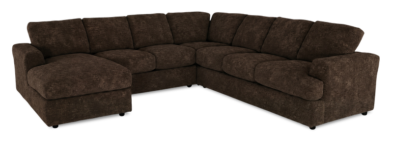 Sofa sectionnel de gauche 4 pièces avec fauteuil long personnalisable Curve de Sofa Lab fabriqué au Canada en tissu - Plush Chocolate