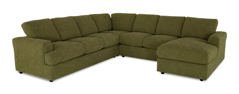 Sofa sectionnel de droite 4 pièces avec fauteuil long personnalisable Curve de Sofa Lab fabriqué au Canada en tissu - Chenille Moss
