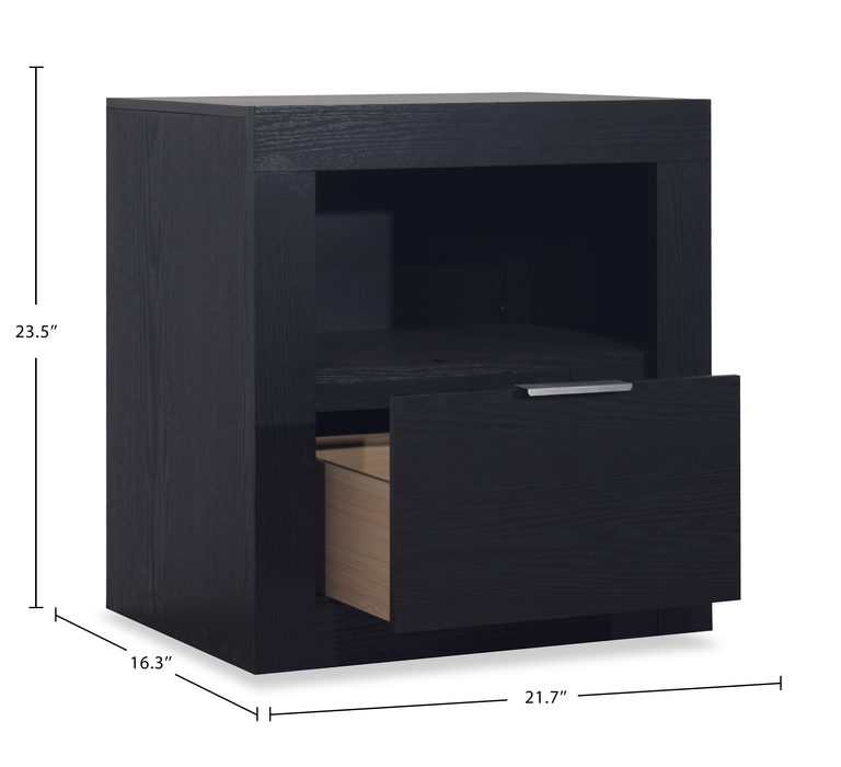 Table de nuit Delta de 22 po (l) x 24 po (H) à 1 tiroir avec tablette de rangement - noire