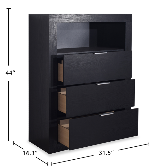Commode verticale de chambre à coucher Delta de 32 po (l) x 44 po (H) à 3 tiroirs avec tablette de rangement - noire 