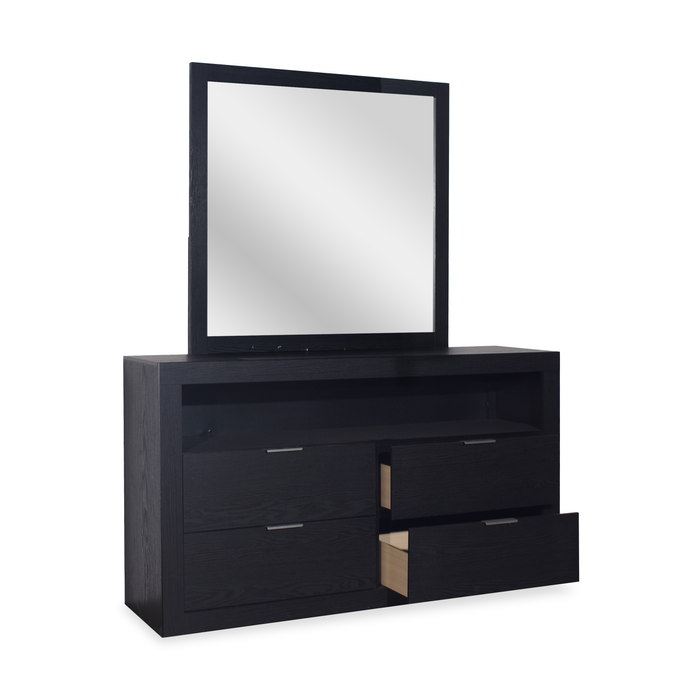 Commode de chambre à coucher Delta de 57 po (l) x 33 po (H) à 4 tiroirs avec tablette de rangement - noire