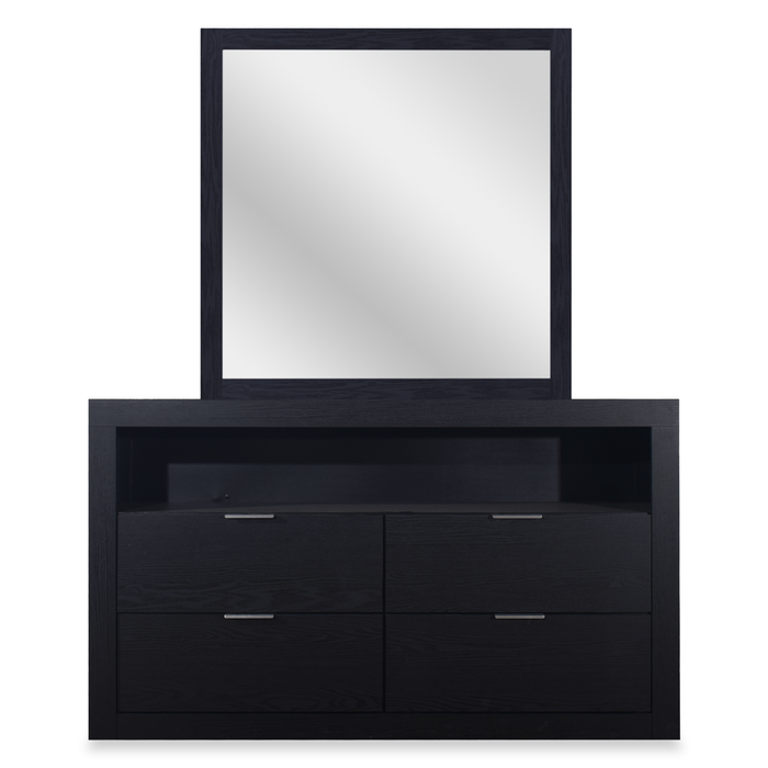 Commode de chambre à coucher Delta de 57 po (l) x 33 po (H) à 4 tiroirs avec tablette de rangement - noire
