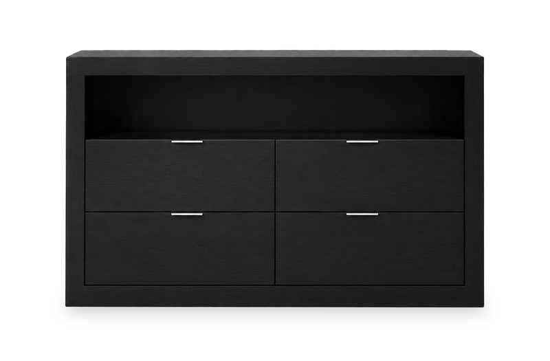 Commode de chambre à coucher Delta de 57 po (l) x 33 po (H) à 4 tiroirs avec tablette de rangement - noire