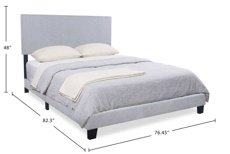Lit rembourré Delta en tissu de polyester gris - format très grand lit
