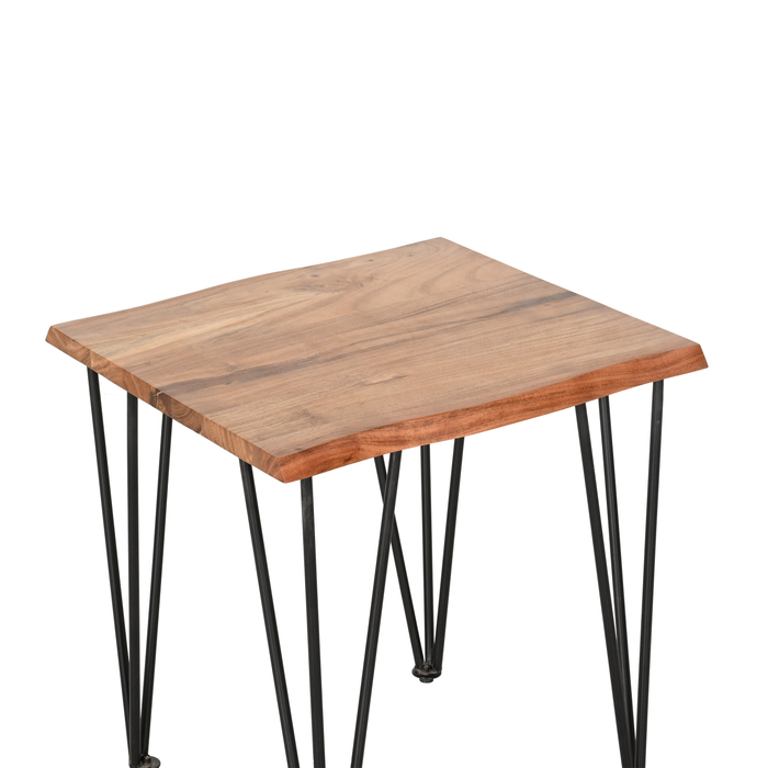 Table de bout industrielle Dillon de 22 po avec pattes de style épingle en fer - acacia naturel