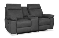  Causeuse à inclinaison manuelle contemporaine Eddie de 71,7 po en suédine avec console de rangement - gris foncé