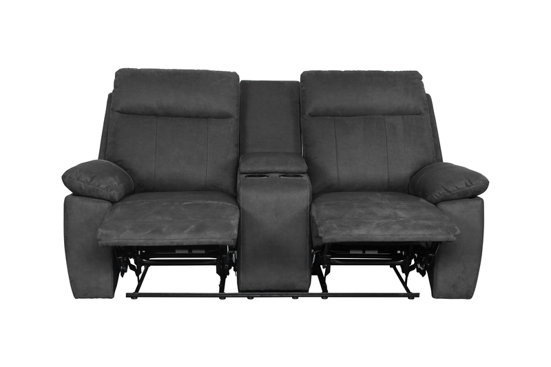 Causeuse à inclinaison manuelle contemporaine Eddie de 71,7 po en suédine avec console de rangement - gris foncé 
