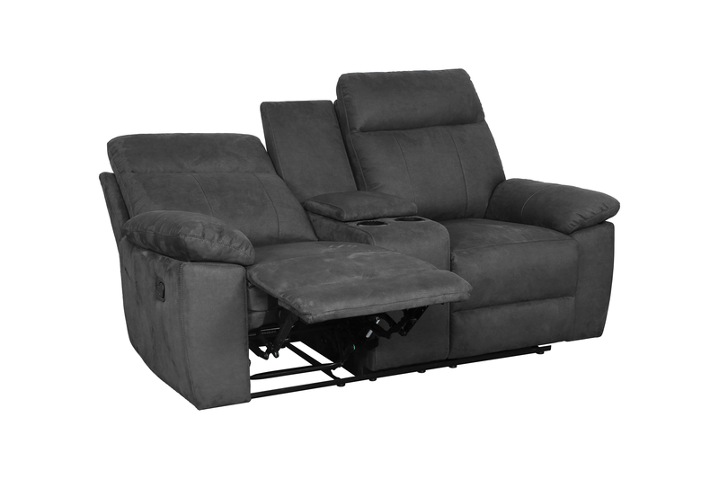 Causeuse à inclinaison manuelle contemporaine Eddie de 71,7 po en suédine avec console de rangement - gris foncé 