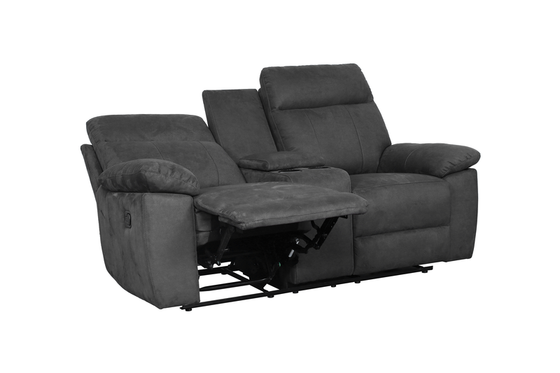 Causeuse à inclinaison manuelle contemporaine Eddie de 71,7 po en suédine avec console de rangement - gris foncé 