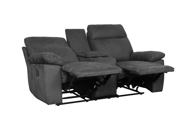Causeuse à inclinaison manuelle contemporaine Eddie de 71,7 po en suédine avec console de rangement - gris foncé 