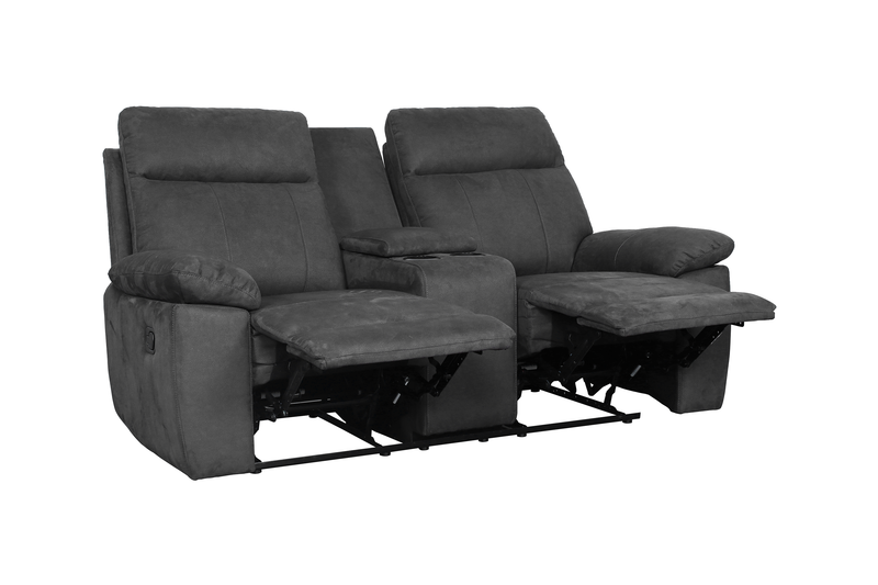 Causeuse à inclinaison manuelle contemporaine Eddie de 71,7 po en suédine avec console de rangement - gris foncé 
