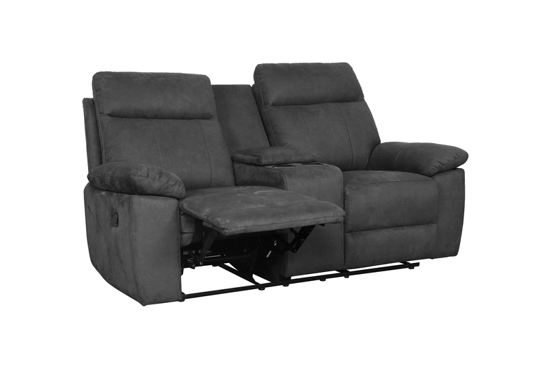 Causeuse à inclinaison manuelle contemporaine Eddie de 71,7 po en suédine avec console de rangement - gris foncé 