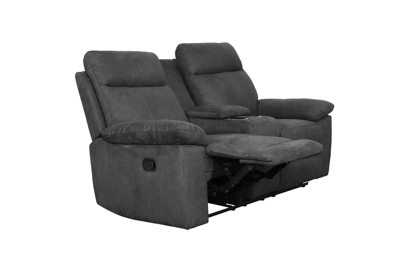 Causeuse à inclinaison manuelle contemporaine Eddie de 71,7 po en suédine avec console de rangement - gris foncé 